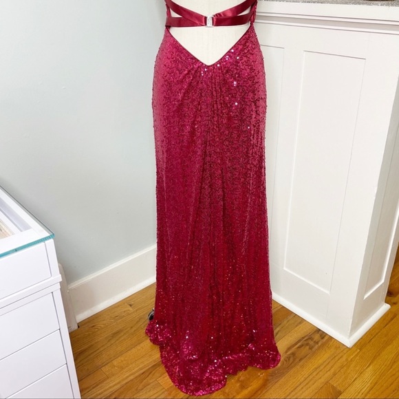 La Femme Red Sequin Strapless Formal Dress Prom Evening Gown Mermaid Size 4 - Picture 7 of 11